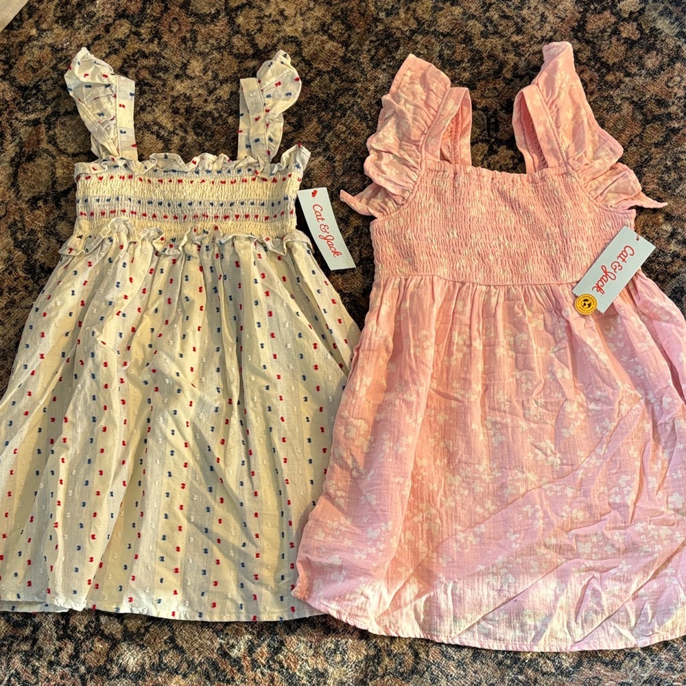 2 Cat and Jack smocked cotton dresses 4/5 and 5t